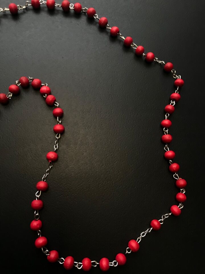Santa Muerte Rosary / Red wood beads/ Rose scented / Handmade! / FREE SHIPPING!)