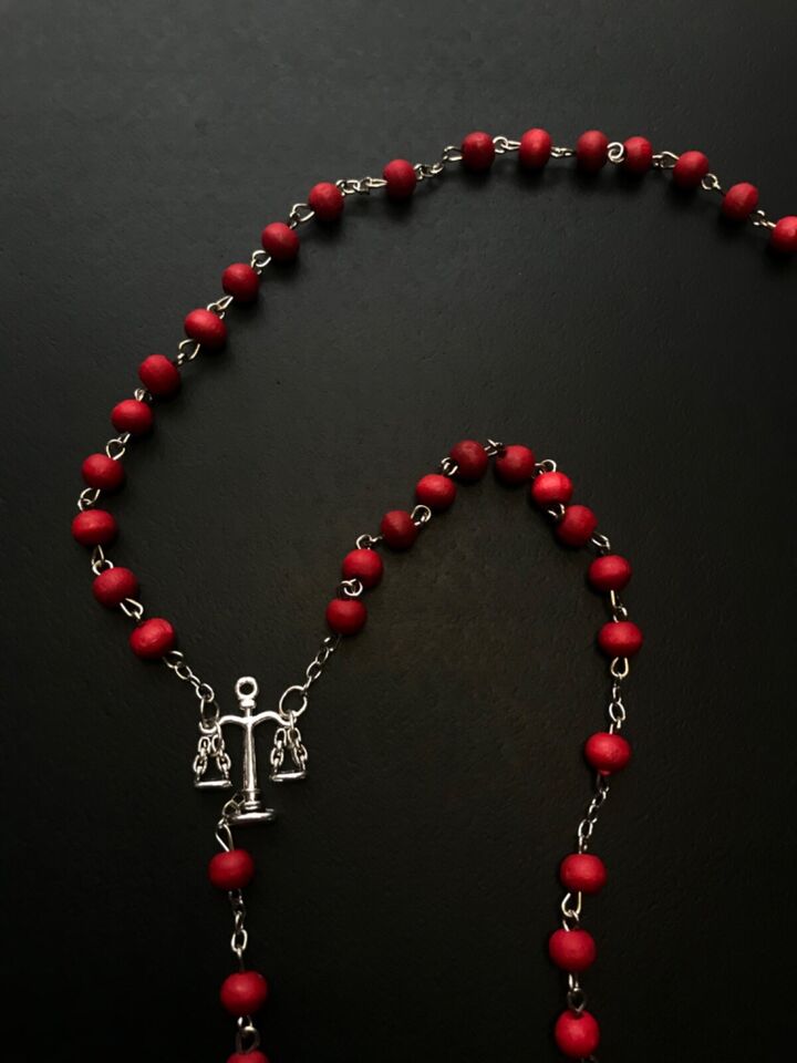 Santa Muerte Rosary / Red wood beads/ Rose scented / Handmade! / FREE SHIPPING!)